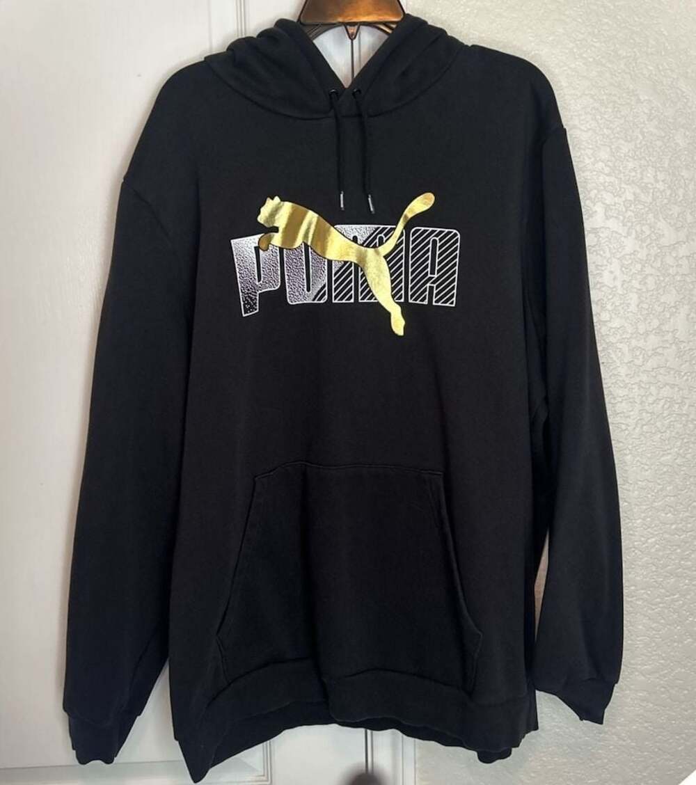 Puma Black Gold Logo Graphic Hoodie Size XXL